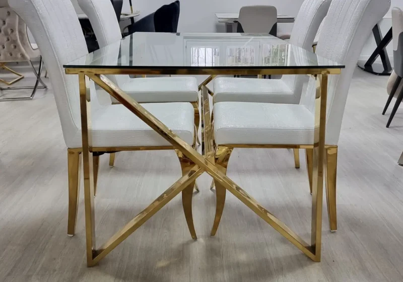 Table à manger dorée en verre - Jessy
