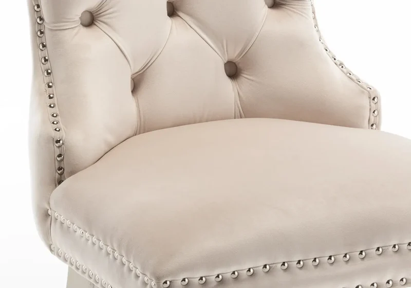 Chaises en velours beige avec poignée argentée - Lora x2