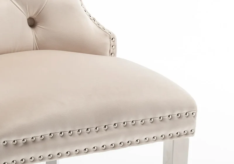 Chaises en velours beige avec poignée argentée - Lora x2