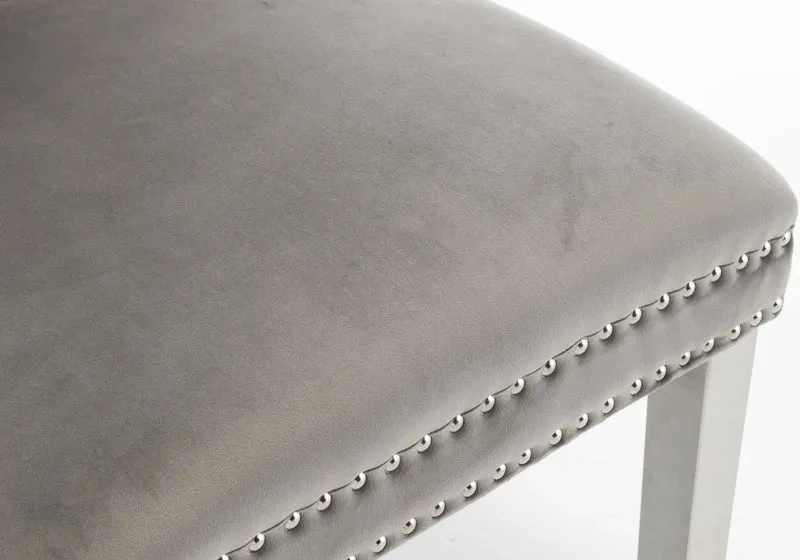 Chaises en velours gris avec poignée argentée - Lora x2