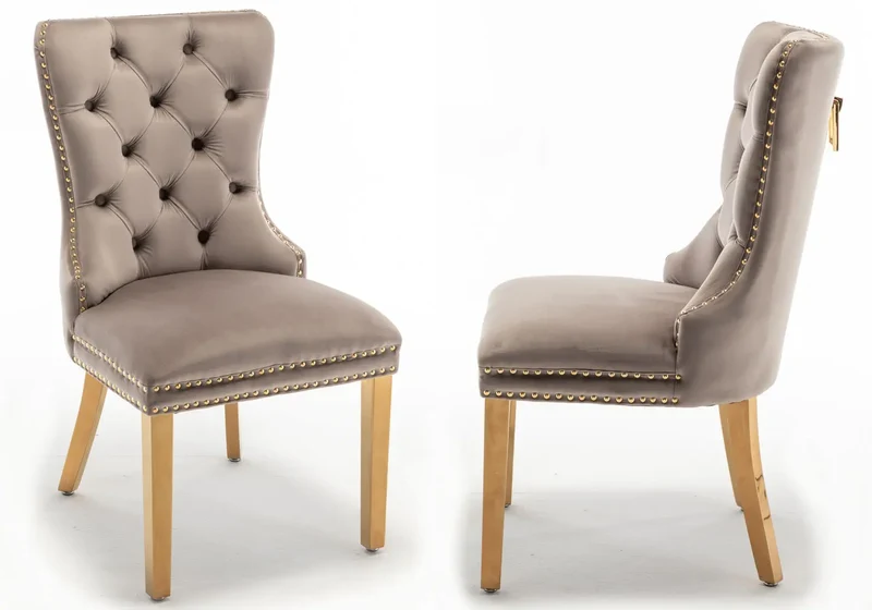 Chaises en velours moka avec poignée dorée - Lora x2