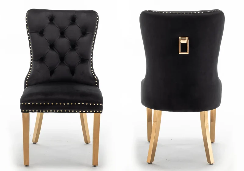Chaises en velours noir avec poignée dorée - Lora x2
