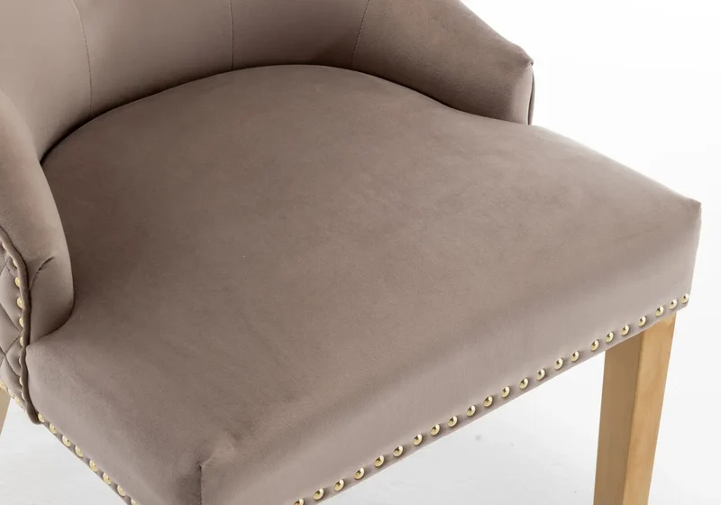 Chaise capitonnée velours moka tête de lion dorée - Lion x2