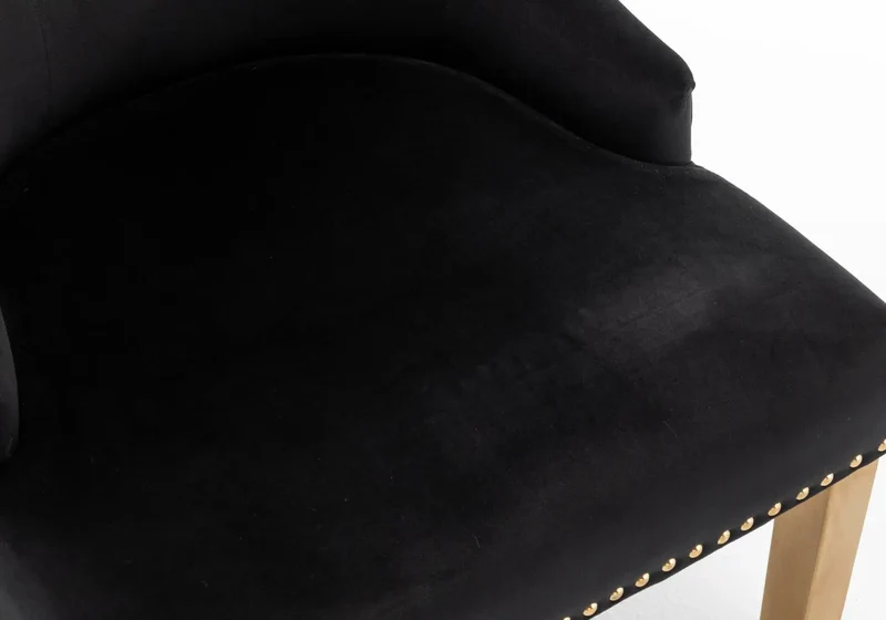 Chaise capitonnée velours noir anneau doré - Lidy x2