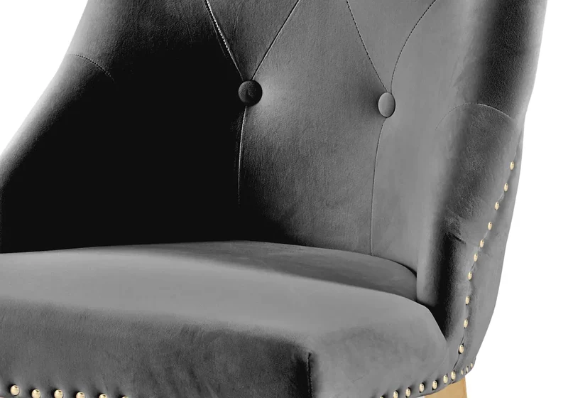 Chaises cloutées en velours anthracite et anneau doré - Lara x4