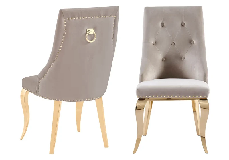 Chaises cloutées en velours moka et anneau doré - Lara x4