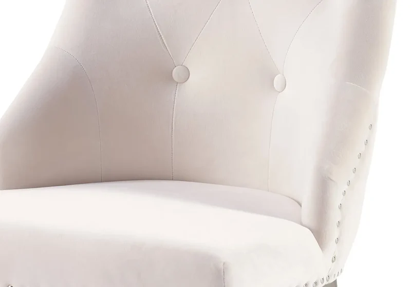 Chaises cloutées en velours écru et anneau argenté - Lara x4