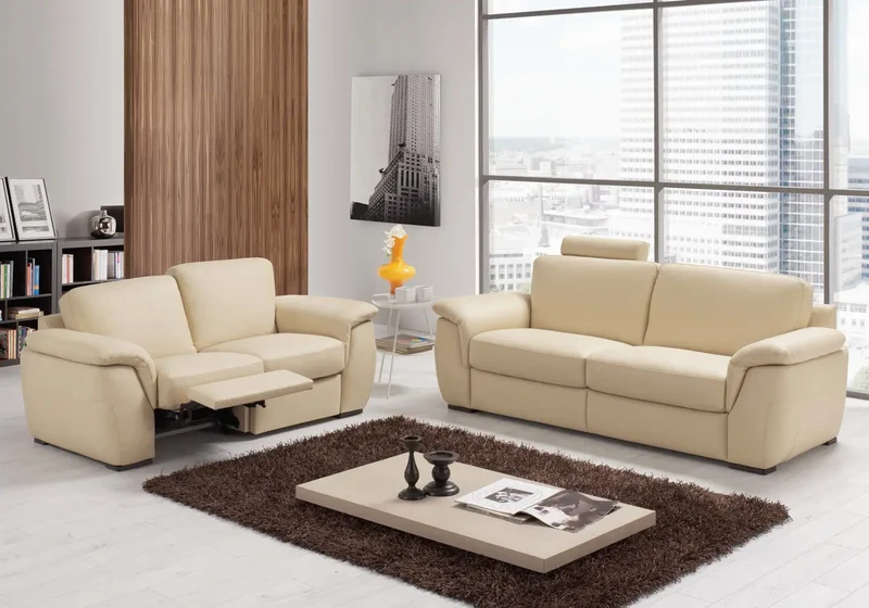 Fauteuil ou canapé droit relax en cuir crème - Jade