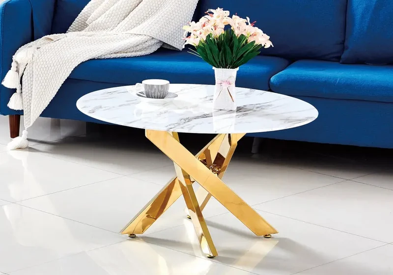 Table basse ronde dorée marbre blanc - Joy