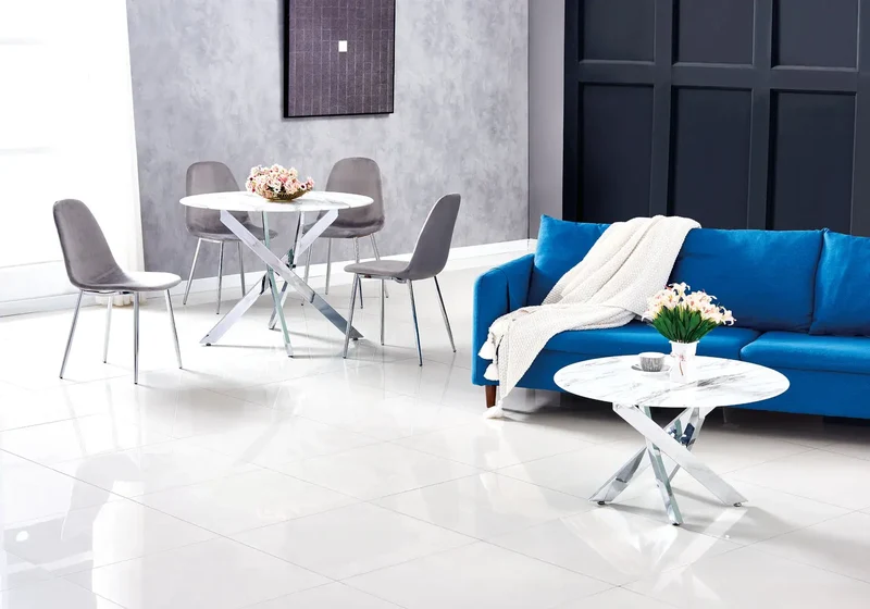 Table basse ronde argentée marbre blanc - Joy