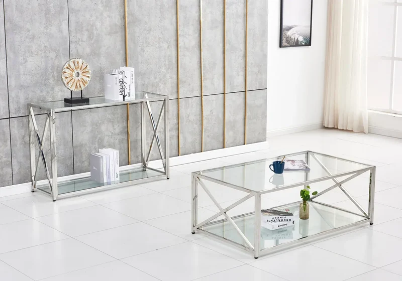 Console en verre trempé argent - Enzo