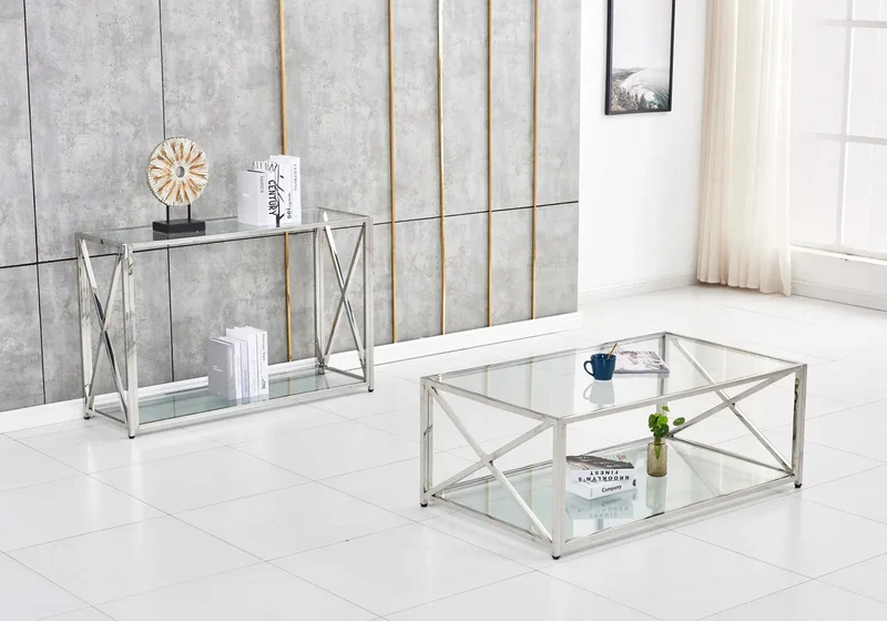 Table basse en verre trempé argent - Enzo