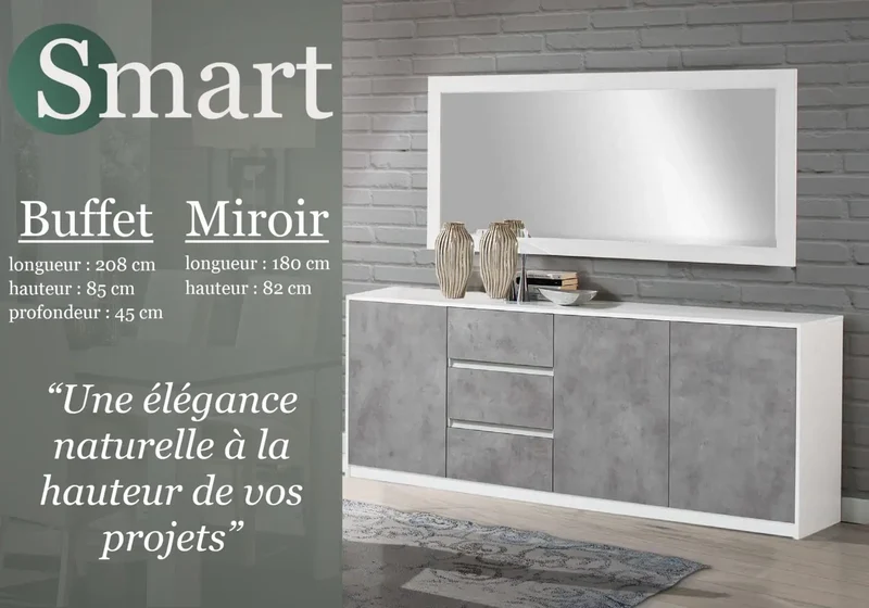 Meubles de séjour béton blanc laqué led SMART