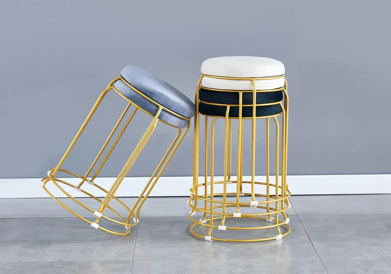 Tabouret doré velours beige - Croco