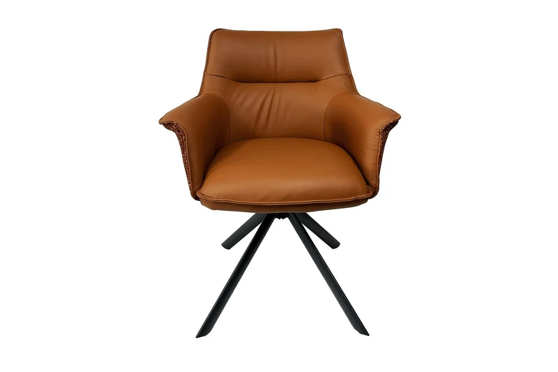 Lot de 2x fauteuils pivotant LE GRAND cuir véritable cognac tissu texturé structure métal noir