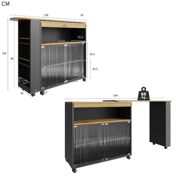 Table de bar mobile pivotante noire avec éclairage LED – 138–204 x 39 x 105 cm – INFINITEINFINIX