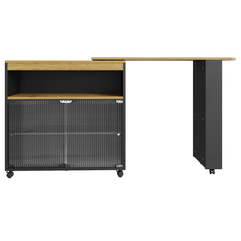 Table de bar mobile pivotante noire avec éclairage LED – 138–204 x 39 x 105 cm – INFINITEINFINIX