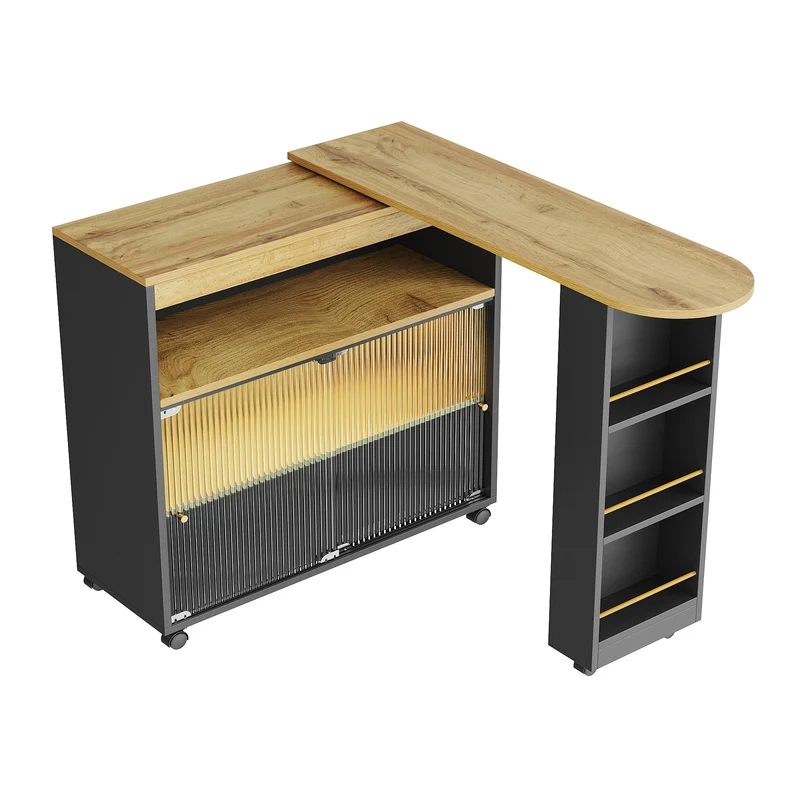Table de bar mobile pivotante noire avec éclairage LED – 138–204 x 39 x 105 cm – INFINITEINFINIX