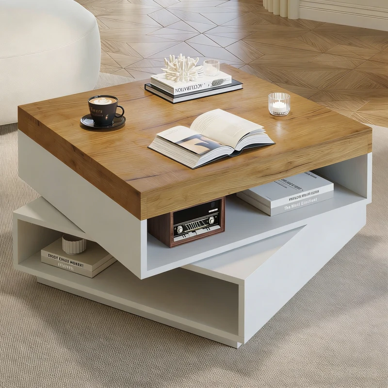 Table basse effet bois carrée pivotant 360° avec LED 65x65x40cm MERIDIANMOMENT