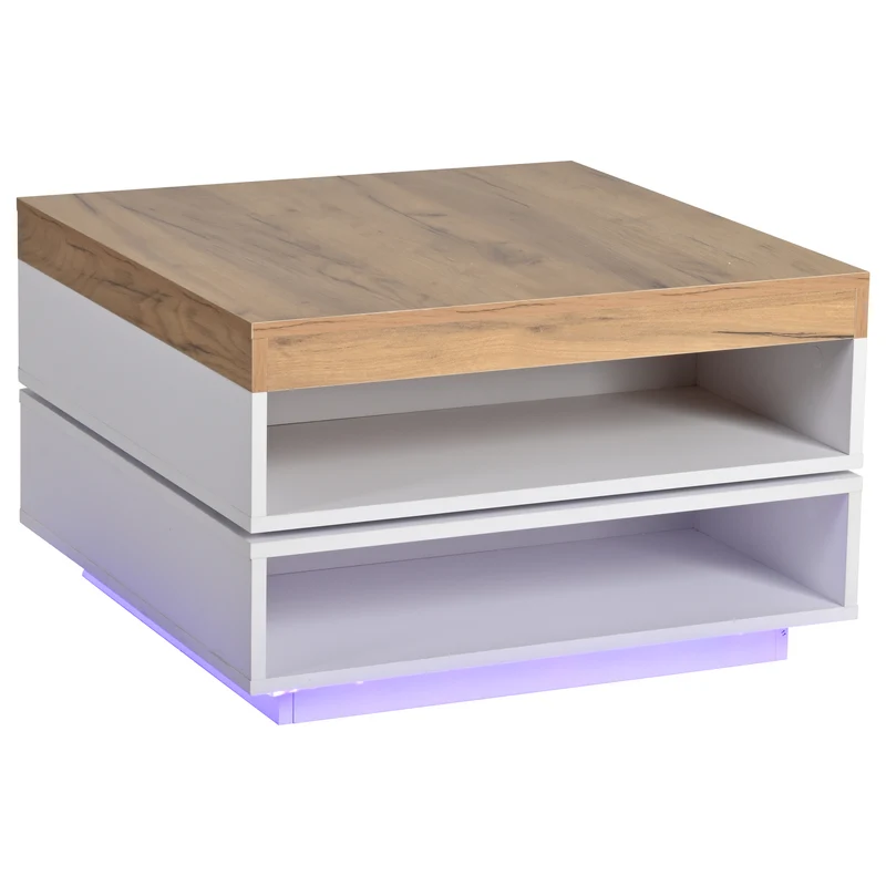 Table basse effet bois carrée pivotant 360° avec LED 65x65x40cm MERIDIANMOMENT