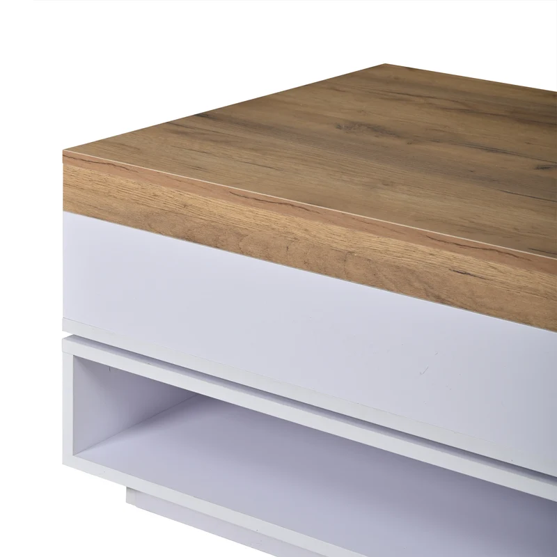 Table basse effet bois carrée pivotant 360° avec LED 65x65x40cm MERIDIANMOMENT