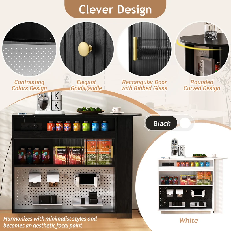 Table de bar extensible noir et pivotant 360° avec LED et prises 120x50x95,5 cm FLAREITYY