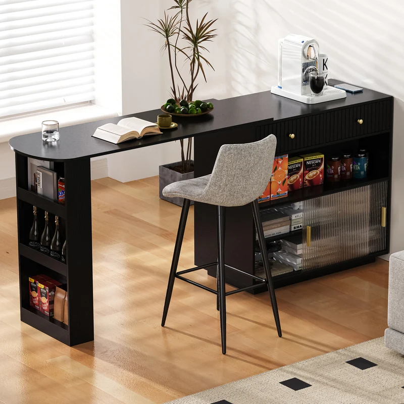 Table de bar extensible noir et pivotant 360° avec LED et prises 120x50x95,5 cm FLAREITYY
