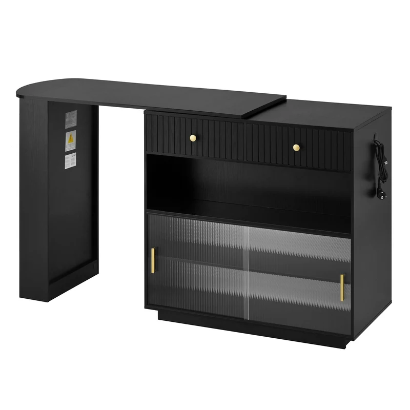 Table de bar extensible noir et pivotant 360° avec LED et prises 120x50x95,5 cm FLAREITYY