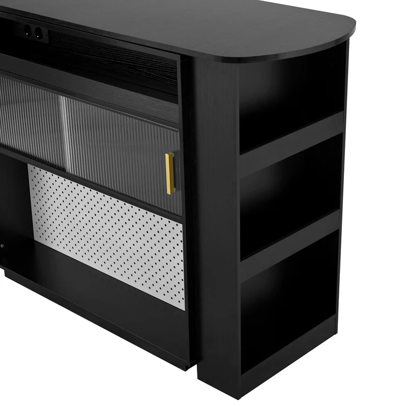 Table de bar extensible noir et pivotant 360° avec LED et prises 120x50x95,5 cm FLAREITYY