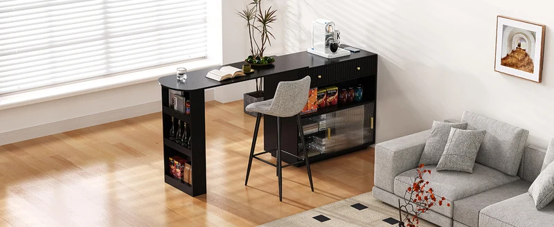 Table de bar extensible noir et pivotant 360° avec LED et prises 120x50x95,5 cm FLAREITYY