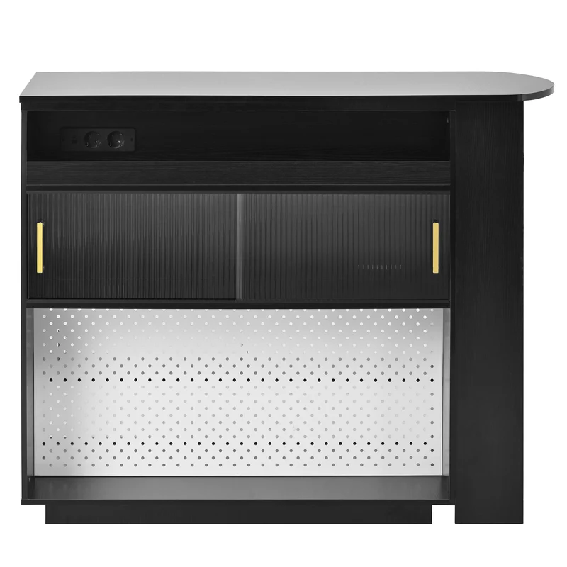 Table de bar extensible noir et pivotant 360° avec LED et prises 120x50x95,5 cm FLAREITYY