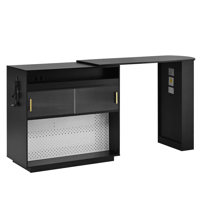 Table de bar extensible noir et pivotant 360° avec LED et prises 120x50x95,5 cm FLAREITYY