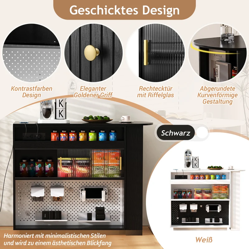Table de bar extensible noir et pivotant 360° avec LED et prises 120x50x95,5 cm FLAREITYY