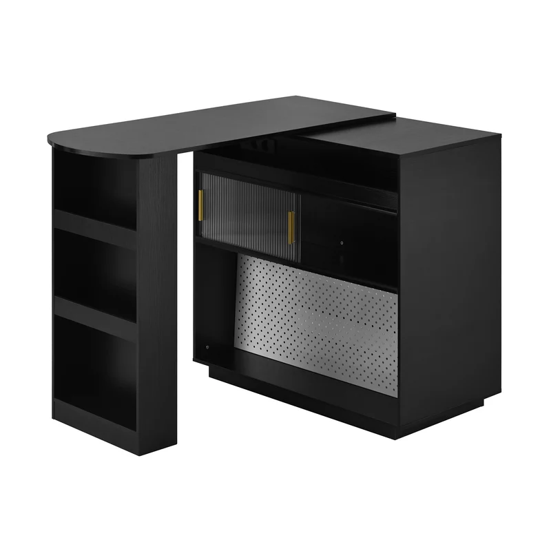 Table de bar extensible noir et pivotant 360° avec LED et prises 120x50x95,5 cm FLAREITYY