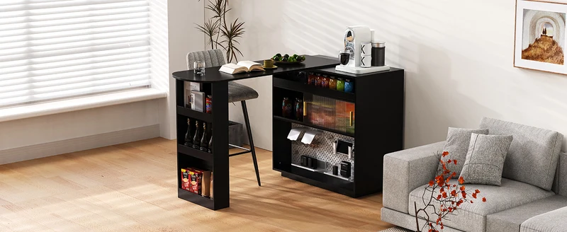 Table de bar extensible noir et pivotant 360° avec LED et prises 120x50x95,5 cm FLAREITYY