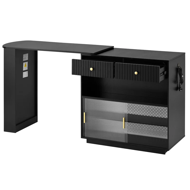 Table de bar extensible noir et pivotant 360° avec LED et prises 120x50x95,5 cm FLAREITYY