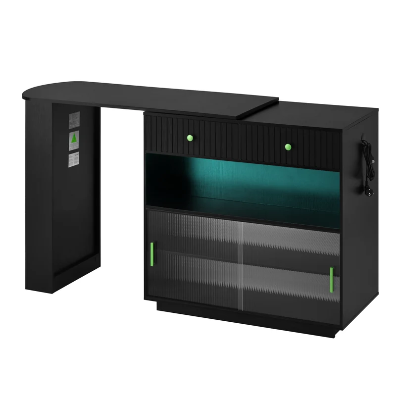 Table de bar extensible noir et pivotant 360° avec LED et prises 120x50x95,5 cm FLAREITYY