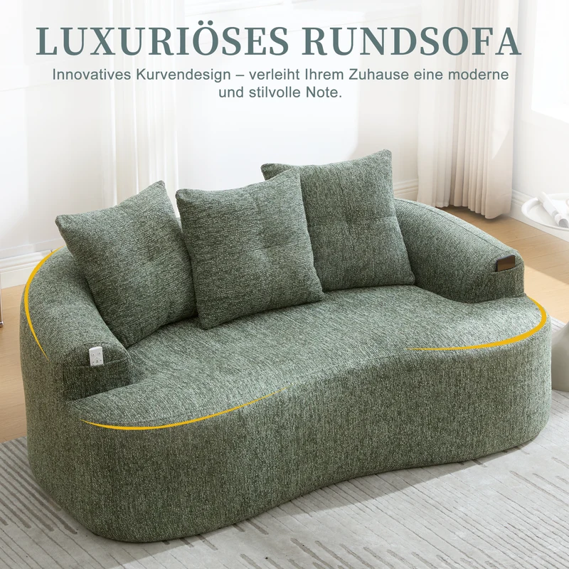 Canapé 2 places en chenille vert coussins profonds sans montage 164cm FLAREMOMENTUU