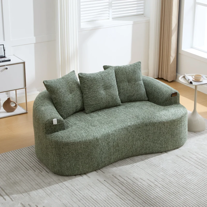 Canapé 2 places en chenille vert coussins profonds sans montage 164cm FLAREMOMENTUU