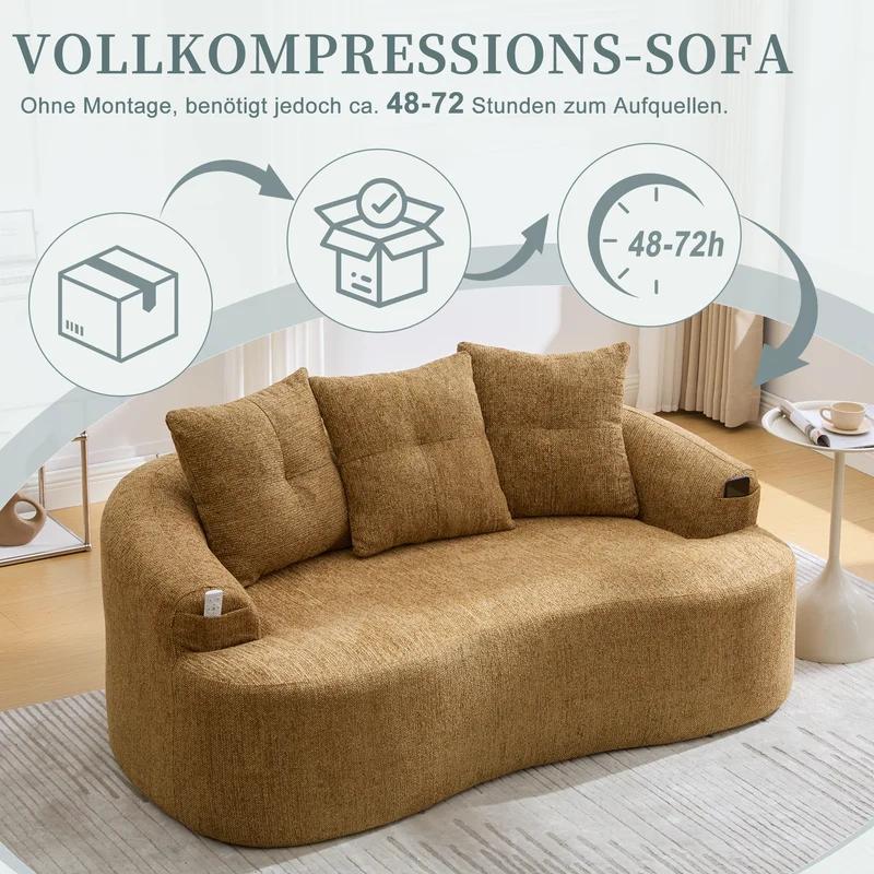 Canapé 2 places en chenille jaune coussins profonds sans montage 164cm INFINITEVERTE