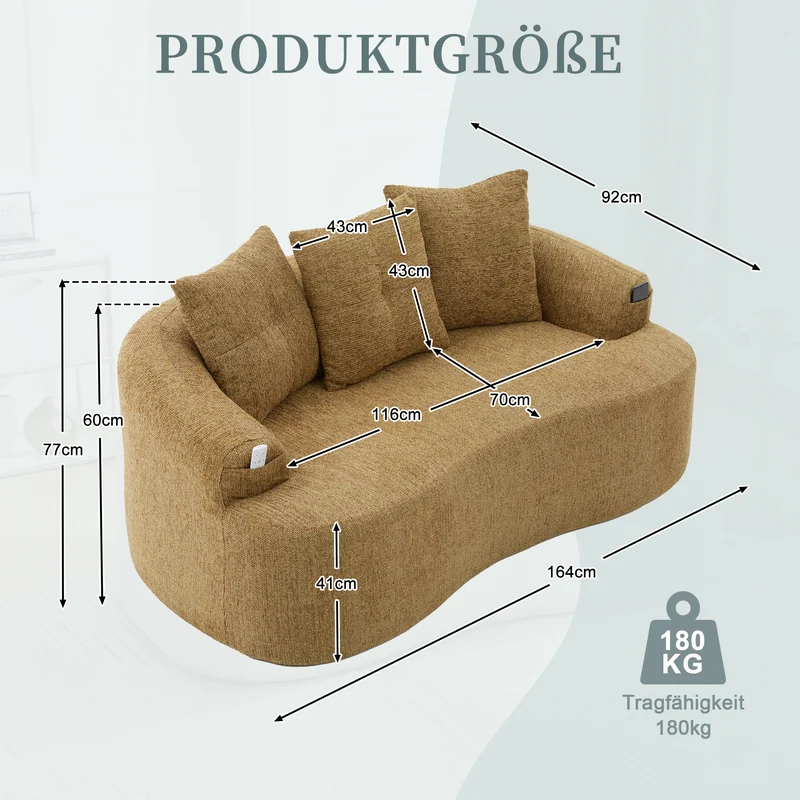 Canapé 2 places en chenille jaune coussins profonds sans montage 164cm INFINITEVERTE