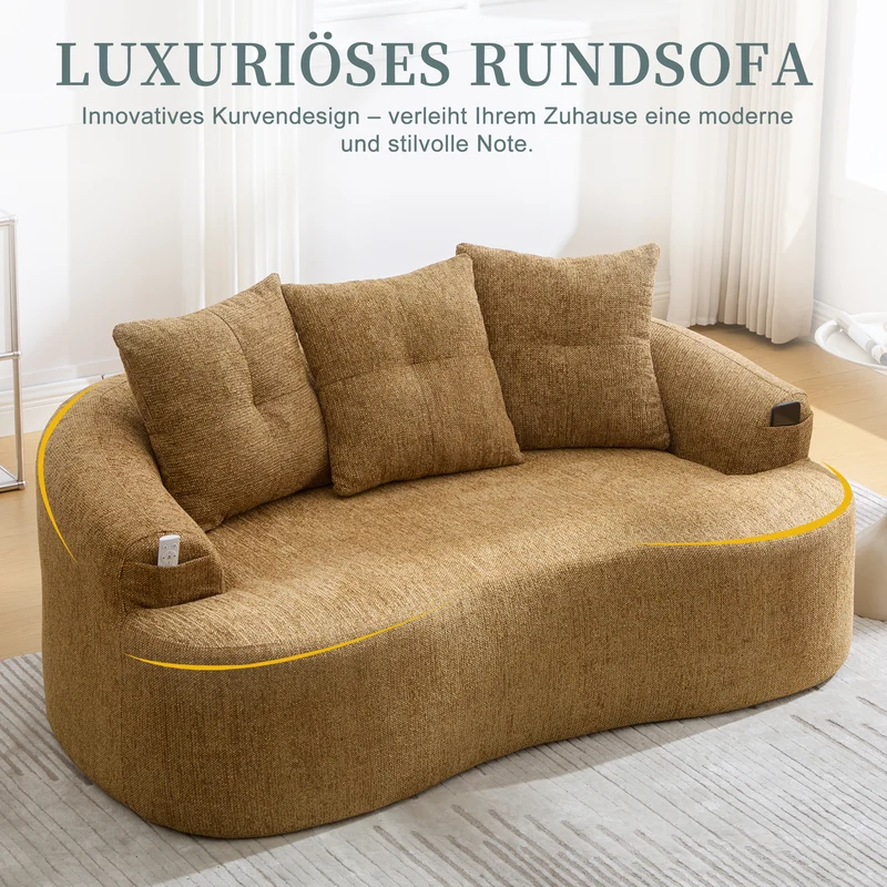 Canapé 2 places en chenille jaune coussins profonds sans montage 164cm INFINITEVERTE