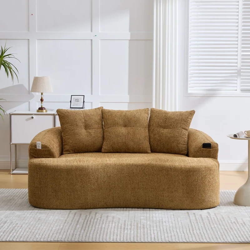 Canapé 2 places en chenille jaune coussins profonds sans montage 164cm INFINITEVERTE