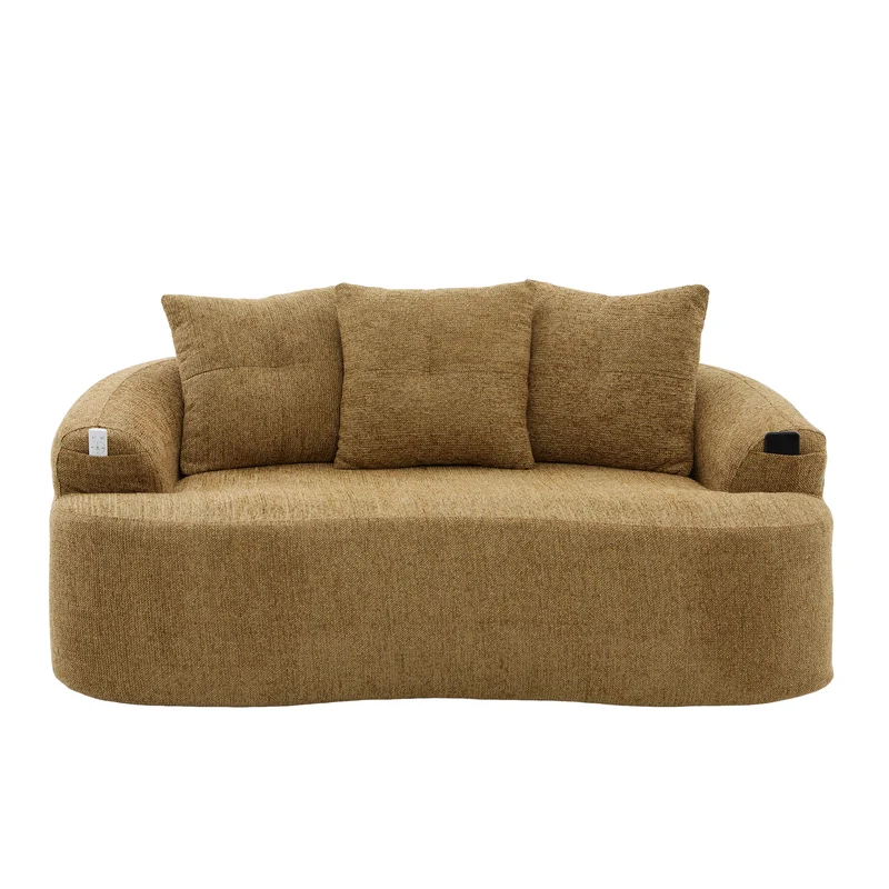 Canapé 2 places en chenille jaune coussins profonds sans montage 164cm INFINITEVERTE