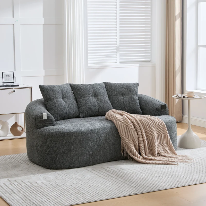 Canapé 2 places en chenille grise coussins profonds sans montage 164cm FLAREMERIDIA