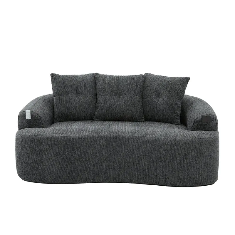 Canapé 2 places en chenille grise coussins profonds sans montage 164cm FLAREMERIDIA