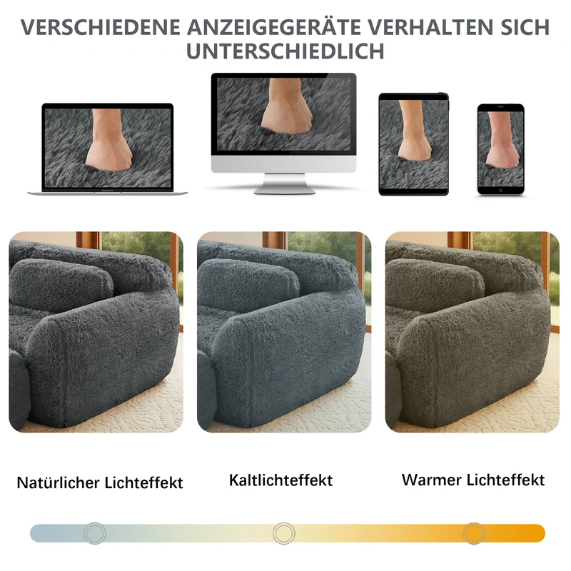 Canapé 2 places modulable en tissu peluche gris, avec coussins, sans montage RIFTINFINITE