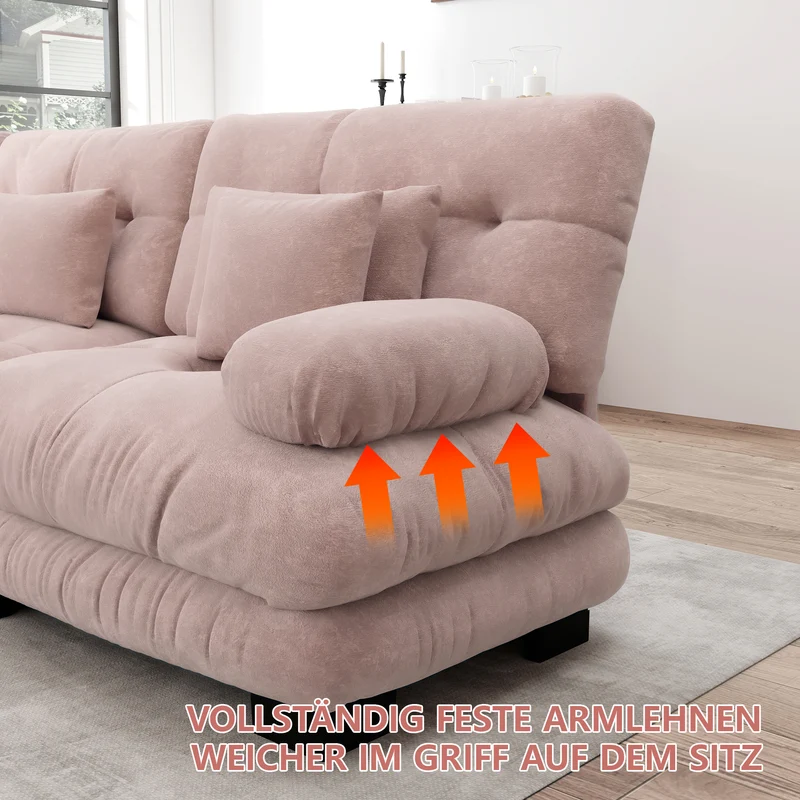 Canapé 2 places en chenille rose avec coussins FLAREISTY