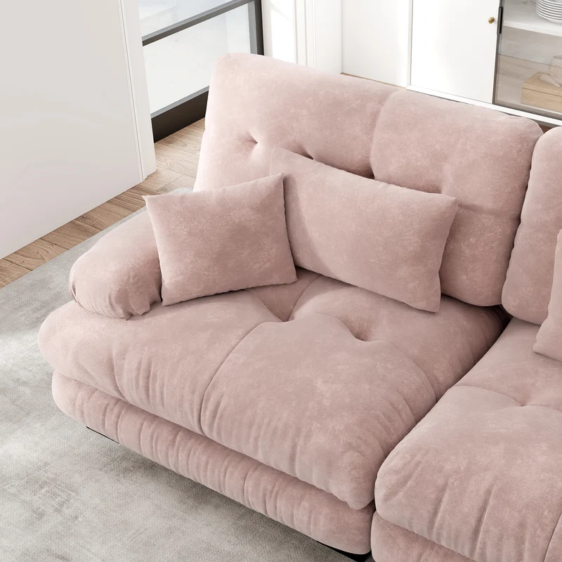 Canapé 2 places en chenille rose avec coussins FLAREISTY