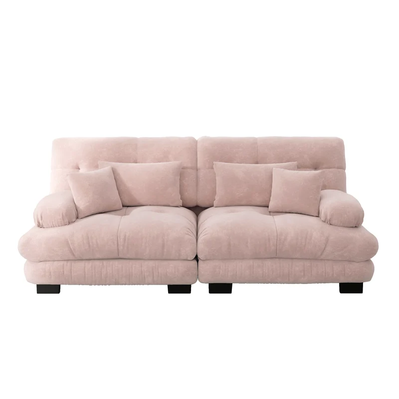 Canapé 2 places en chenille rose avec coussins FLAREISTY